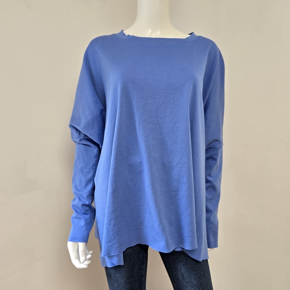 Planet by Lauren G Top One Size Marina Blue Long Sleeve Oversized Pima Cotton